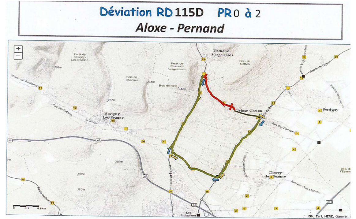 Plan déviation travaux route des Chaumes