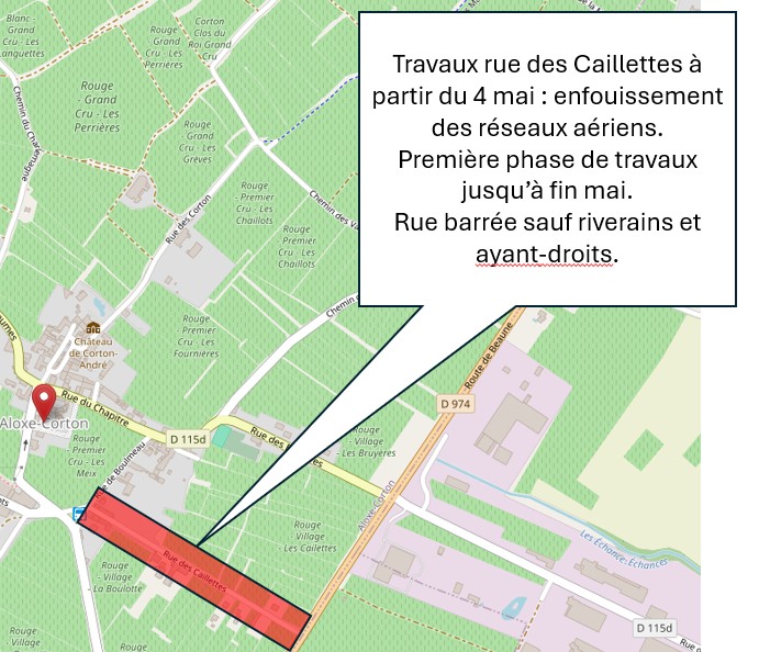 carte de la coupure de la rue des caillettes à aloxe-corton 2026