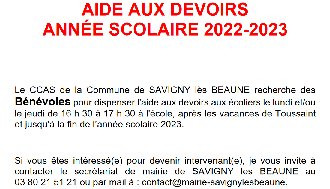 Affiche aide aux devoirs 2022